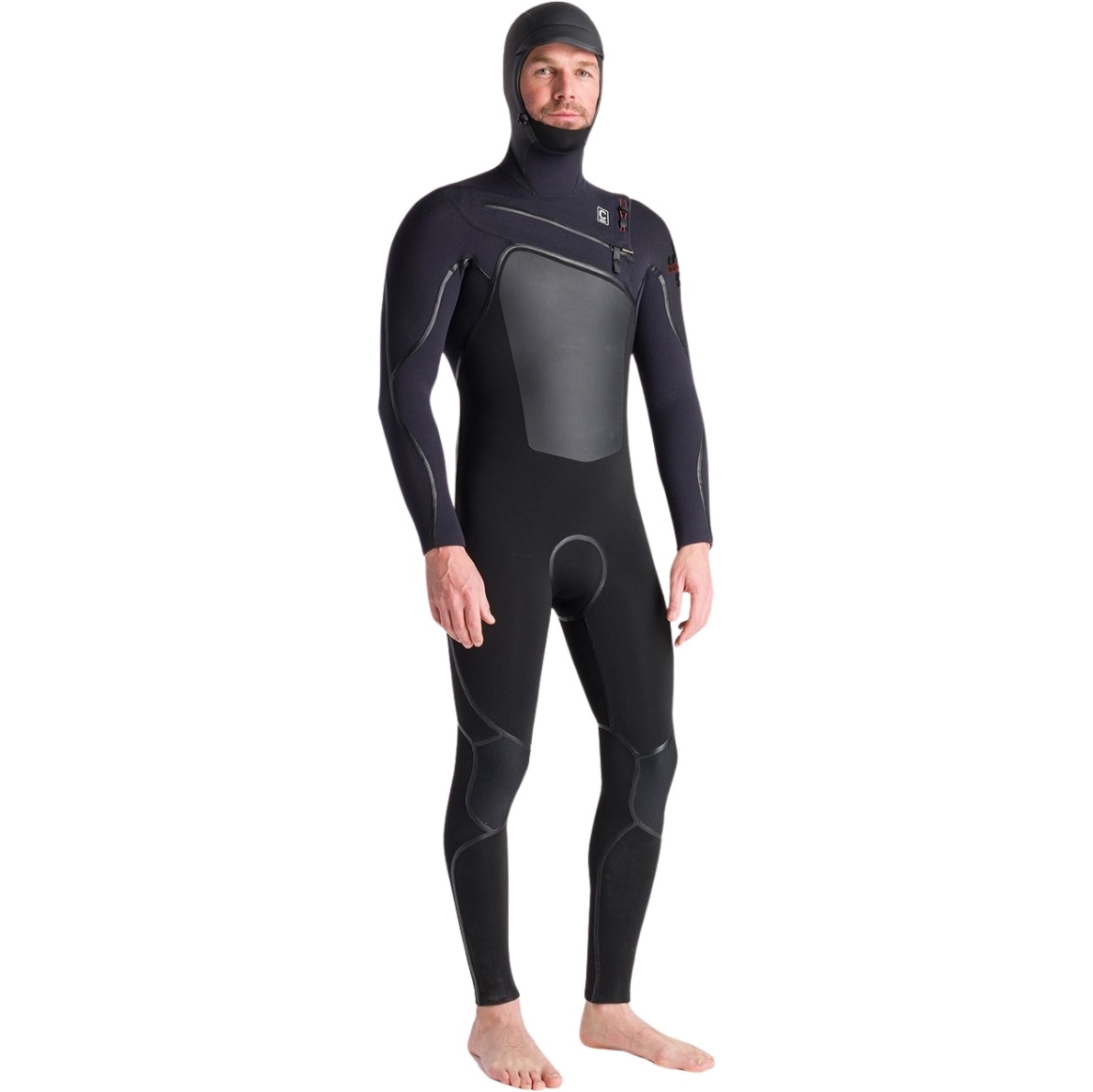 2025 C-Skins Mens NuWave Wired+ 6/5mm Chest Zip Hooded Wetsuit C-NWI65MH - Black / Black X / Rust